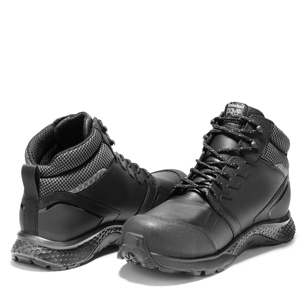 Timberland Mens Work Boots PRO® Reaxion Comp Toe - Black - India EC4582709